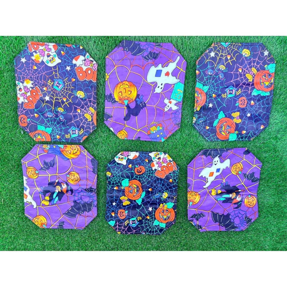 Vintage Halloween Placemats Set of 6 Reversible Purple Black Witch Ghost Boo - Picture 3 of 16